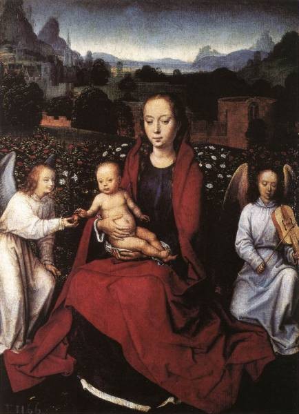 Virgin and Child in a Rose Garden with Two Angels 1480s